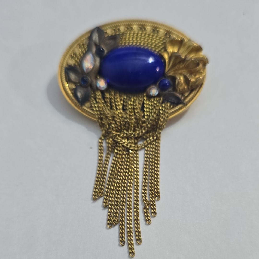 Art Deco Gold And Blue Brooch 24$